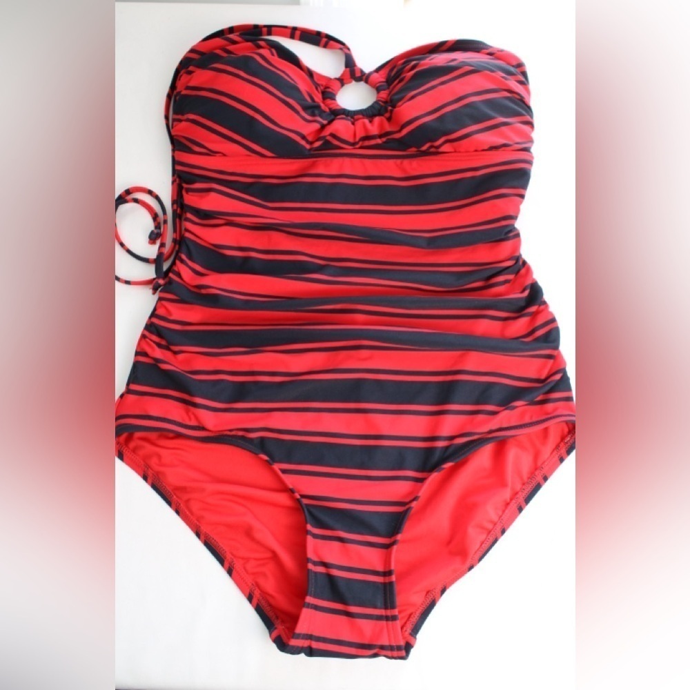 MICHAEL Michael Kors Women's Red & Navy HalterTop One-Piece Ring Swim Suit 6